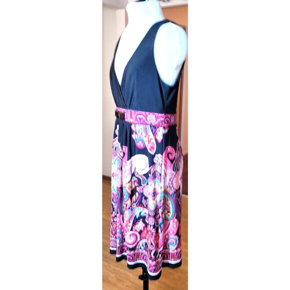 Sandra Darren Womens Dress 8 Wrap Top A-Line Sleeveless Black Pink Paisley Boho - Picture 2 of 12